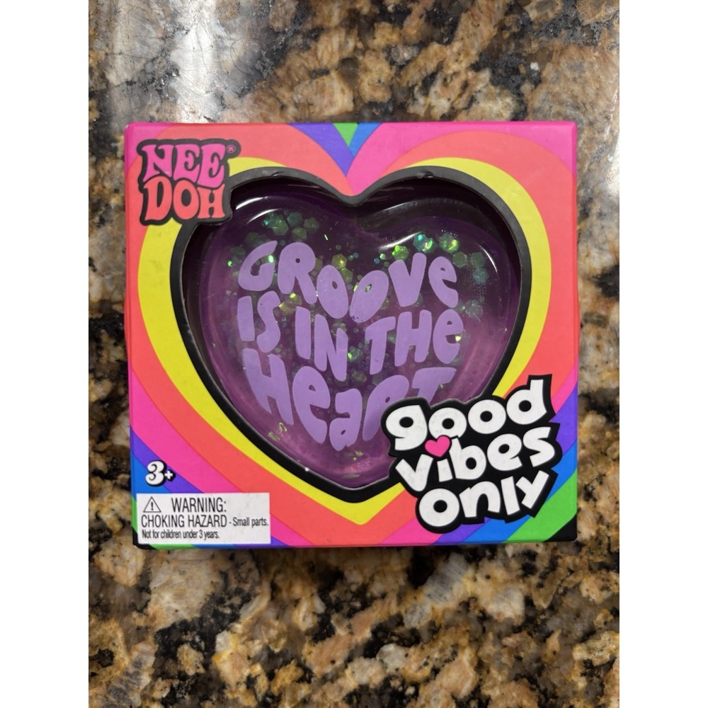 NeeDoh Good Vibes Only Glitter Heart Nee Doh Purple "Groove is in the Heart" NEW